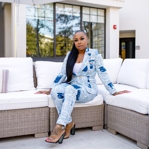 Newspaper Inspired Two Piece Suit Set